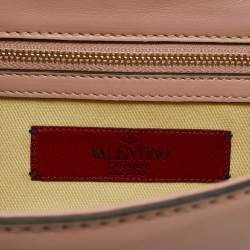 Pre Owned Valentino Light Pink Leather Medium Rockstud Glam Crystals Embellished Lock Flap Bag