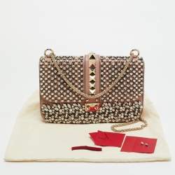 Pre Owned Valentino Light Pink Leather Medium Rockstud Glam Crystals Embellished Lock Flap Bag