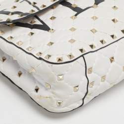 Pre Owned Valentino White Quilted Leather Medium VLTN Rockstud Spike Top Handle Bag