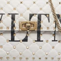 Pre Owned Valentino White Quilted Leather Medium VLTN Rockstud Spike Top Handle Bag