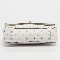 Pre Owned Valentino White Quilted Leather Medium VLTN Rockstud Spike Top Handle Bag