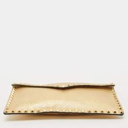 Pre Owned Valentino Gold Leather Large Rockstud Envelope Clutch
