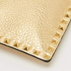 Pre Owned Valentino Gold Leather Large Rockstud Envelope Clutch