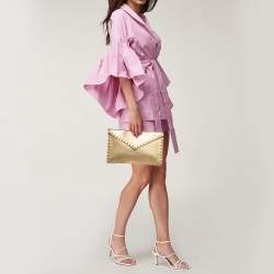 Pre Owned Valentino Gold Leather Large Rockstud Envelope Clutch