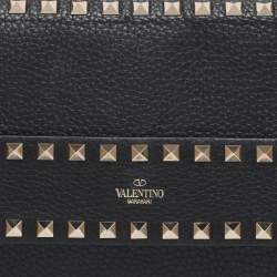 Pre Owned Valentino Black Leather Rockstud Wristlet Clutch