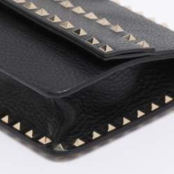 Pre Owned Valentino Black Leather Rockstud Wristlet Clutch