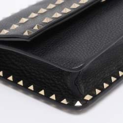 Pre Owned Valentino Black Leather Rockstud Wristlet Clutch