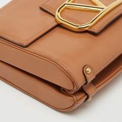 Pre Owned Valentino Tan Leather Stud Sign Flap Shoulder Bag
