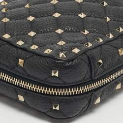 Pre Owned Valentino Black Quilted Leather Rockstud Spike Camera Crossbody Bag