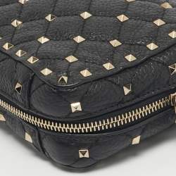 Pre Owned Valentino Black Quilted Leather Rockstud Spike Camera Crossbody Bag