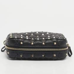 Pre Owned Valentino Black Quilted Leather Rockstud Spike Camera Crossbody Bag