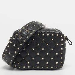Pre Owned Valentino Black Quilted Leather Rockstud Spike Camera Crossbody Bag