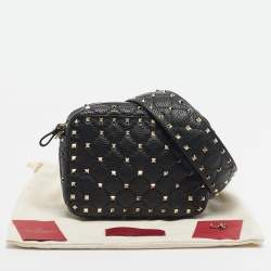 Pre Owned Valentino Black Quilted Leather Rockstud Spike Camera Crossbody Bag