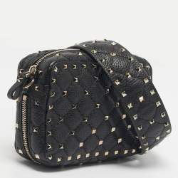 Pre Owned Valentino Black Quilted Leather Rockstud Spike Camera Crossbody Bag