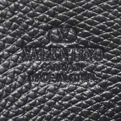 Pre Owned Valentino Black Leather VLogo Zip Pouch Clutch