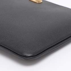 Pre Owned Valentino Black Leather VLogo Zip Pouch Clutch