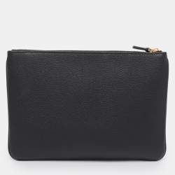 Pre Owned Valentino Black Leather VLogo Zip Pouch Clutch