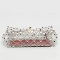 Pre Owned Valentino Transparent /Red PVC Medium Rockstud Spike Top Handle Bag