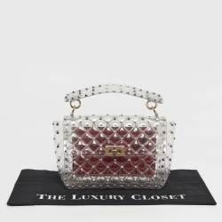 Pre Owned Valentino Transparent /Red PVC Medium Rockstud Spike Top Handle Bag