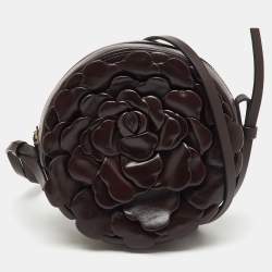 Pre Owned Valentino Dark Brown Leather Atelier 03 Rose Edition Round Shoulder Bag