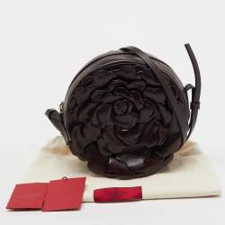 Pre Owned Valentino Dark Brown Leather Atelier 03 Rose Edition Round Shoulder Bag