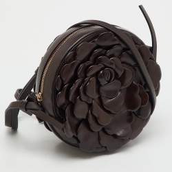 Pre Owned Valentino Dark Brown Leather Atelier 03 Rose Edition Round Shoulder Bag