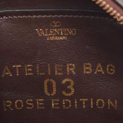 Pre Owned Valentino Dark Brown Leather Atelier 03 Rose Edition Round Shoulder Bag
