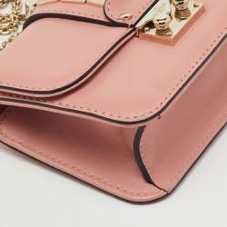 Pre Owned Valentino Peach Pink Leather Mini Rockstud Glam Lock Shoulder Bag