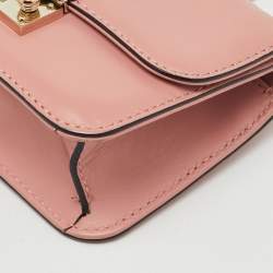 Pre Owned Valentino Peach Pink Leather Mini Rockstud Glam Lock Shoulder Bag