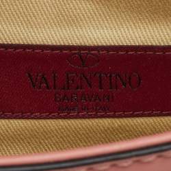 Pre Owned Valentino Peach Pink Leather Mini Rockstud Glam Lock Shoulder Bag
