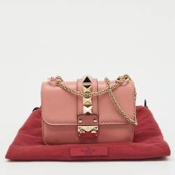Pre Owned Valentino Peach Pink Leather Mini Rockstud Glam Lock Shoulder Bag