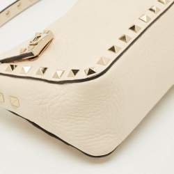 Pre Owned Valentino Beige Leather Small Rockstud Crossbody Bag