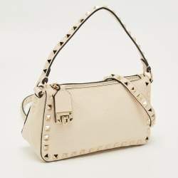 Pre Owned Valentino Beige Leather Small Rockstud Crossbody Bag