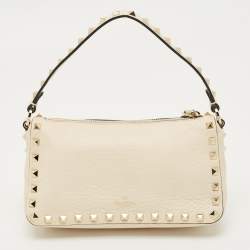 Pre Owned Valentino Beige Leather Small Rockstud Crossbody Bag