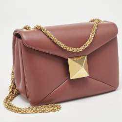 Pre Owned Valentino Chestnut Leather One Stud Chain Shoulder Bag