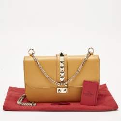 Pre Owned Valentino Dark Yellow Leather Large Glam Lock Flap Bag