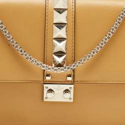 Pre Owned Valentino Dark Yellow Leather Large Glam Lock Flap Bag