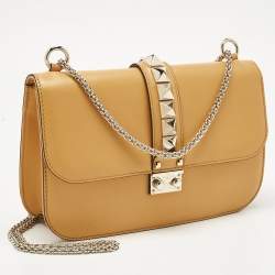 Pre Owned Valentino Dark Yellow Leather Large Glam Lock Flap Bag