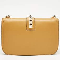 Pre Owned Valentino Dark Yellow Leather Large Glam Lock Flap Bag