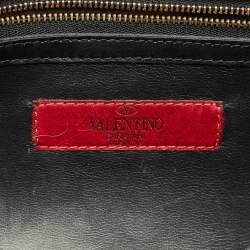 Pre Owned Valentino Black Calf Hair Rockstud Lock Flap Shoulder Bag