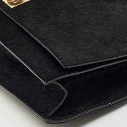 Pre Owned Valentino Black Calf Hair Rockstud Lock Flap Shoulder Bag