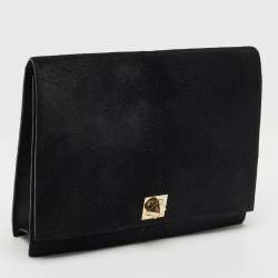 Pre Owned Valentino Black Calf Hair Rockstud Lock Flap Shoulder Bag