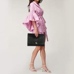 Pre Owned Valentino Black Calf Hair Rockstud Lock Flap Shoulder Bag