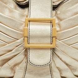 Pre Owned Valentino Garavani Metallic Gold Leather Pleated Shoulder Bag