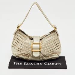 Pre Owned Valentino Garavani Metallic Gold Leather Pleated Shoulder Bag