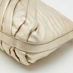 Pre Owned Valentino Garavani Metallic Gold Leather Pleated Shoulder Bag