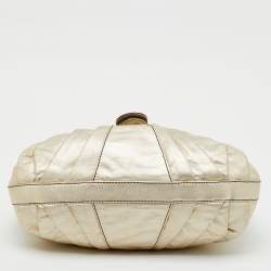 Pre Owned Valentino Garavani Metallic Gold Leather Pleated Shoulder Bag