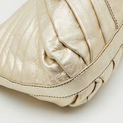 Pre Owned Valentino Garavani Metallic Gold Leather Pleated Shoulder Bag