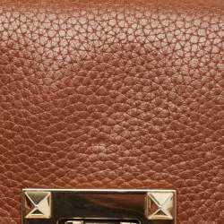 Pre Owned Valentino Brown Leather Rockstud Flap Crossbody Bag