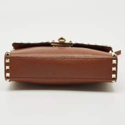 Pre Owned Valentino Brown Leather Rockstud Flap Crossbody Bag